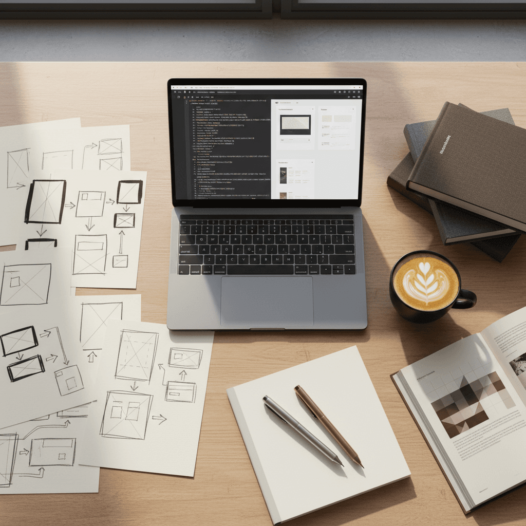 Marketing planning documents on a bright desk