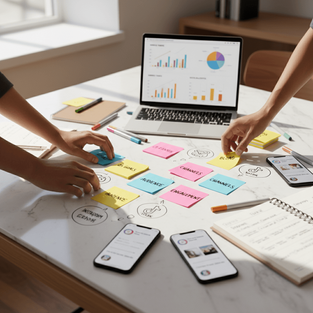 Campaign strategy board with sticky notes