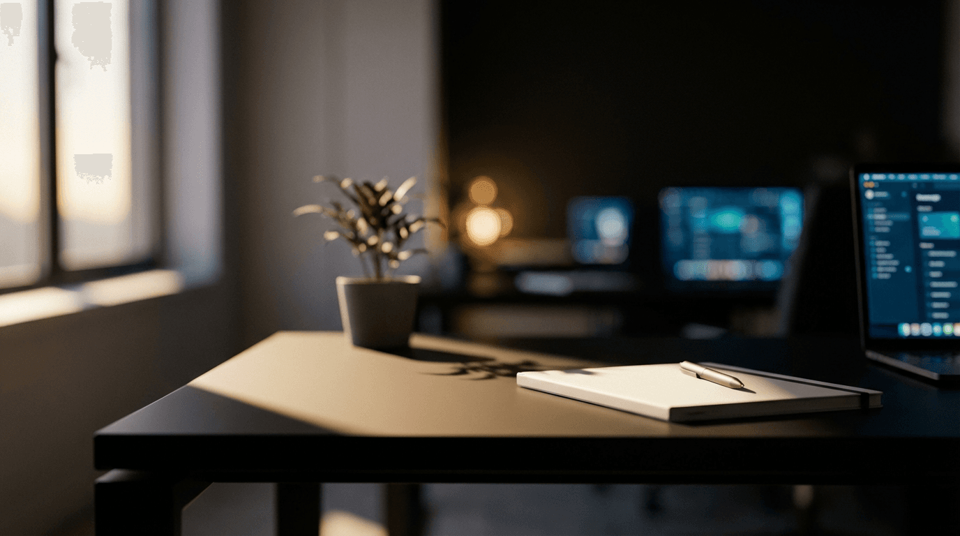 Office desk with laptop and notebook in Kalispell marketing agency
